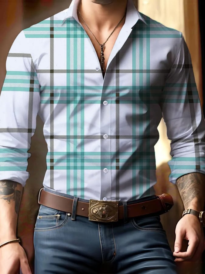Men's Casual Business Checkered Print Shirt