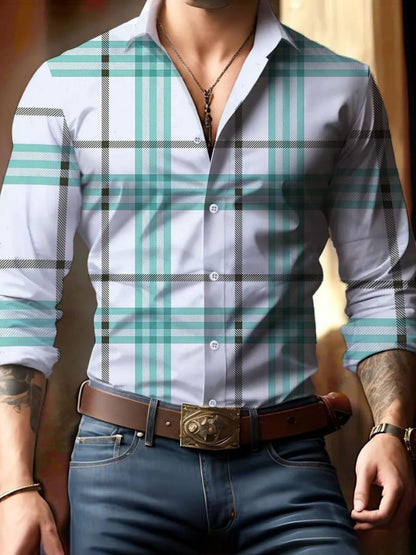 Men's Casual Business Checkered Print Shirt