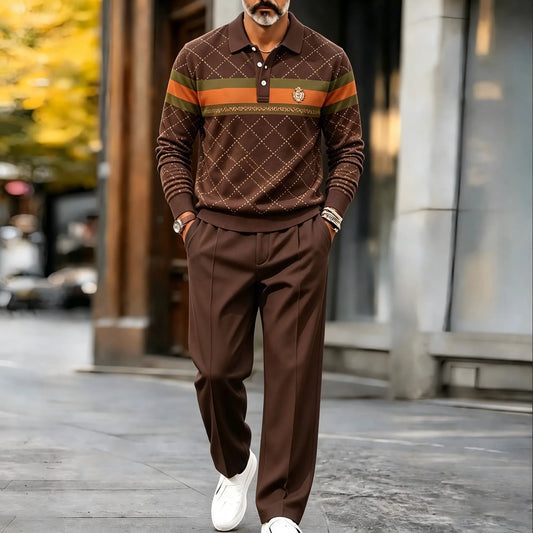 Men's Printed Polo Shirt and Pants Set