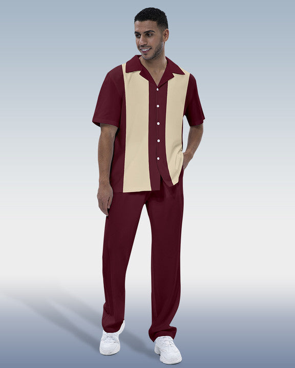 Rianmond Men's Colorblock Short Sleeve Shirt Walking Set 313