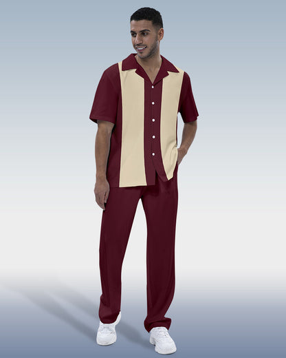 Rianmond Men's Colorblock Short Sleeve Shirt Walking Set 313