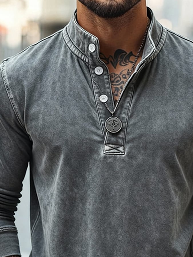 Men's Vintage Washed and Distressed Outdoor Zip-Up Hoodie