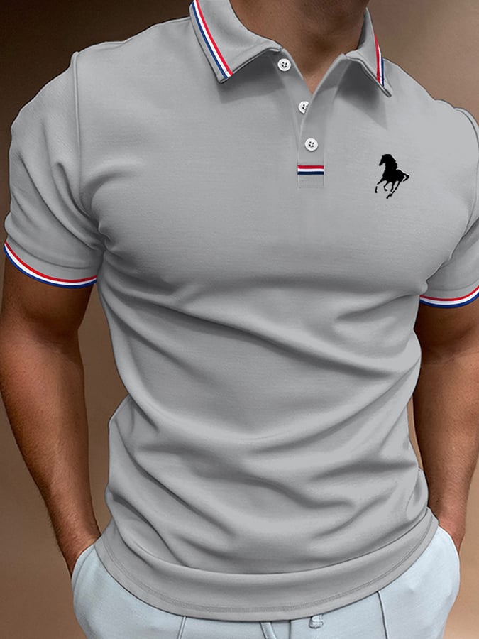 Men's Horse Print Casual Polo Shirt