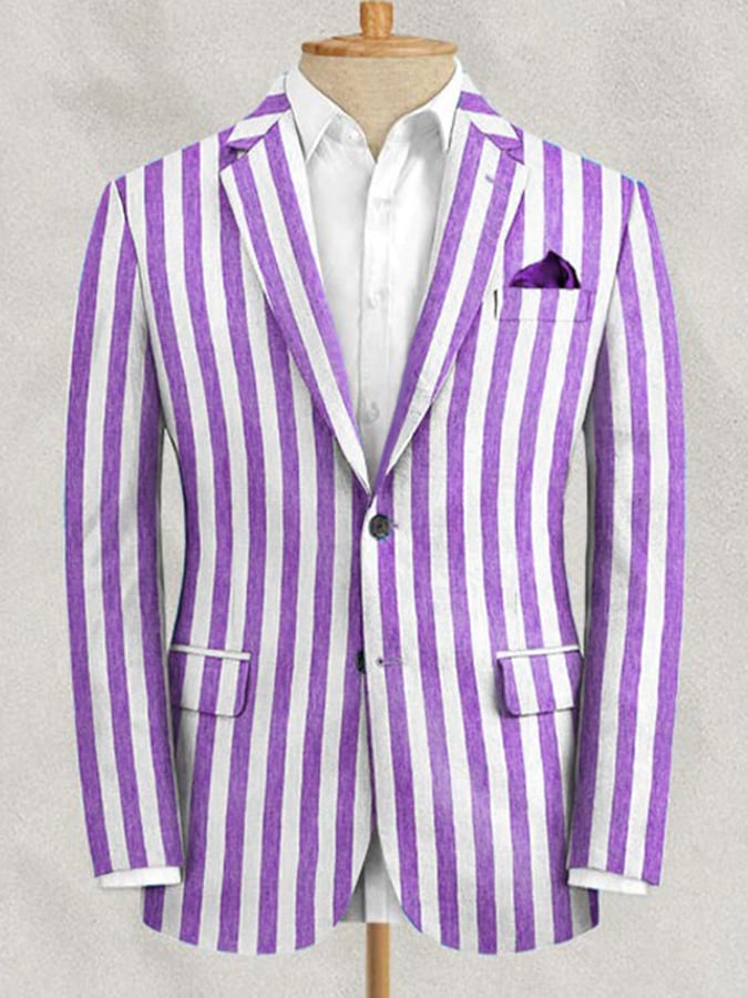 Men's Retro Single Breasted Striped Gentleman Business Suit Jacket