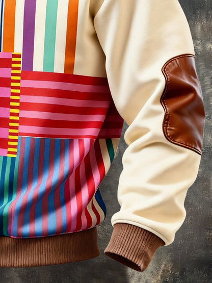 Men's Vintage Color-Block Printed Zip-Up Hoodie