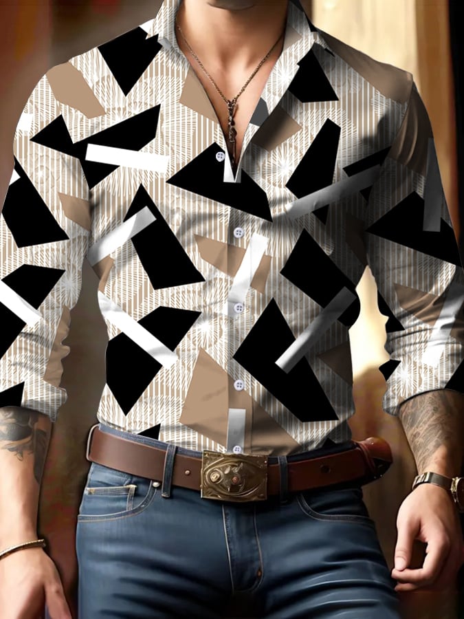 Men's Business Style Geometric Print Shirt