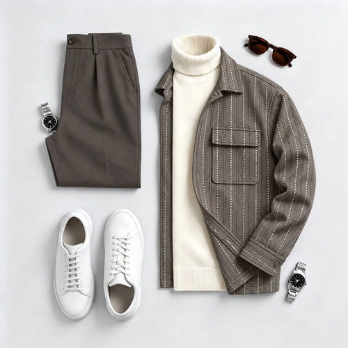 Men's striped printed long-sleeve shirt and long pants two-piece set