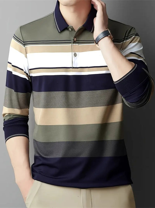 Men's Business Casual Striped Button-Down Polo