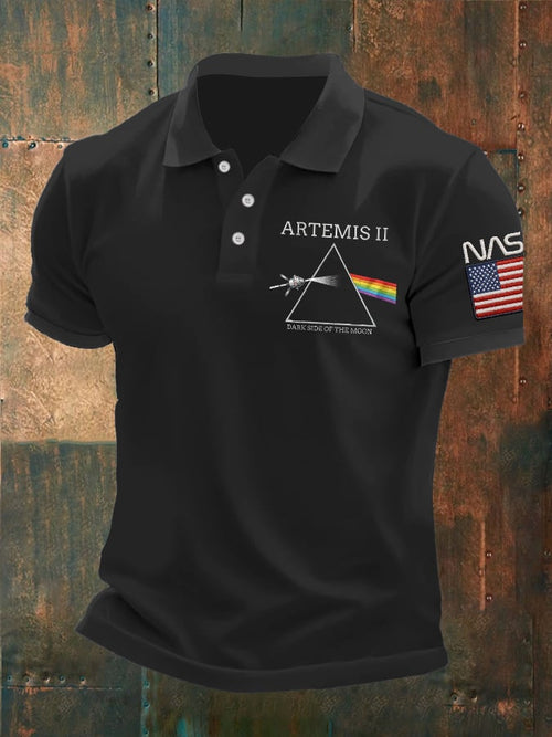 Men's Artemis II Dark Side Of The Moon Printed Polo Shirt
