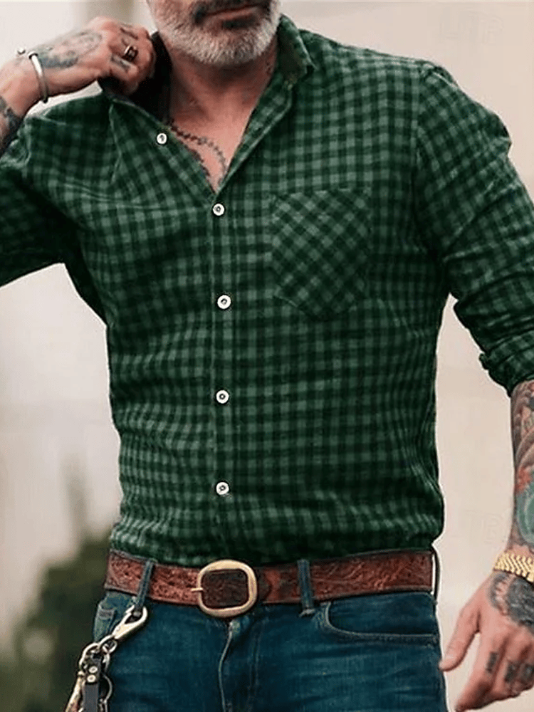 Men's Plaid Business Long Sleeve Shirt