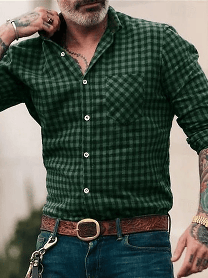 Men's Plaid Business Long Sleeve Shirt