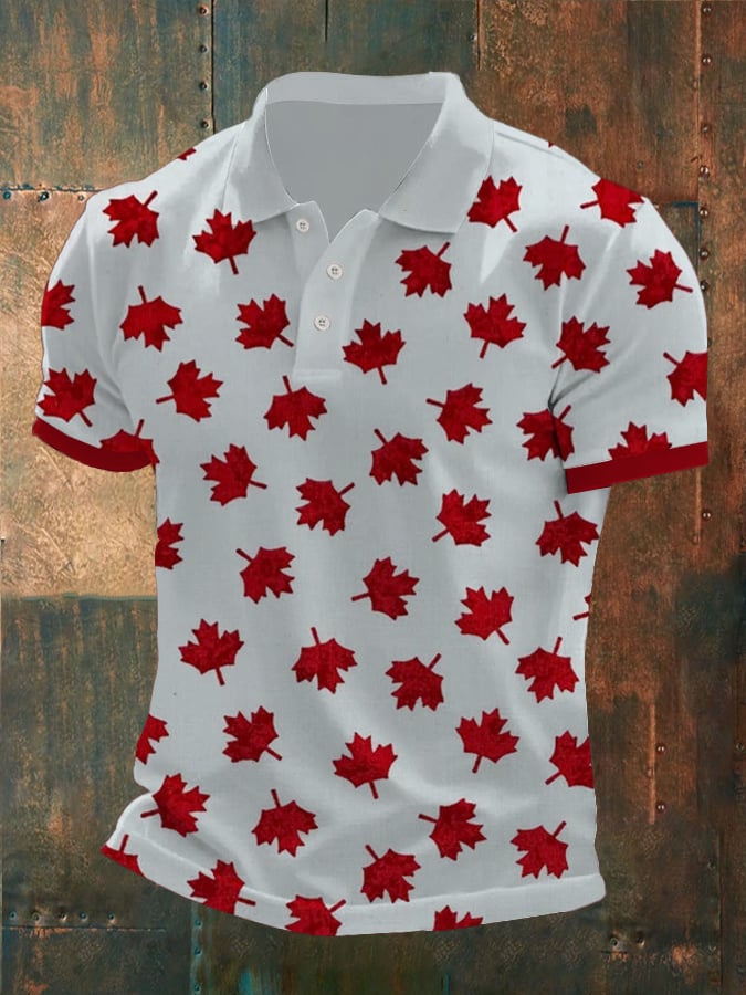 Men'S Canadian Maple Leaf Print Polo Shirt