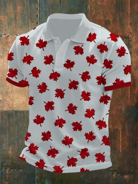 Men'S Canadian Maple Leaf Print Polo Shirt