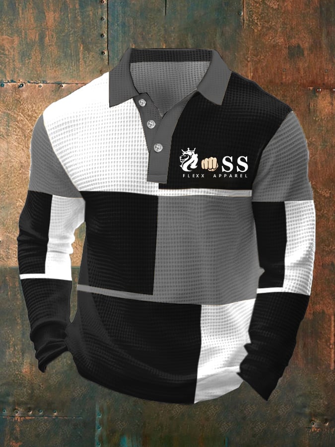 Men's Business Style Contrast Waffle Polo Shirt