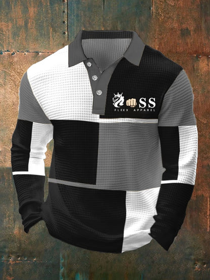 Men's Business Style Contrast Waffle Polo Shirt