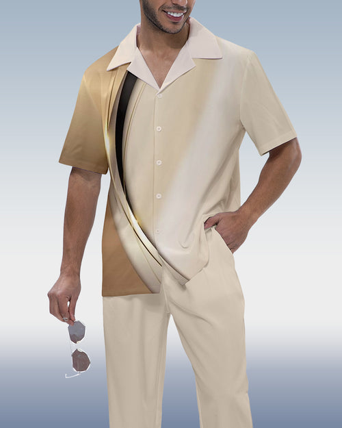 Suitmens Men's Gradient Short Sleeve Shirt Walking Set 534