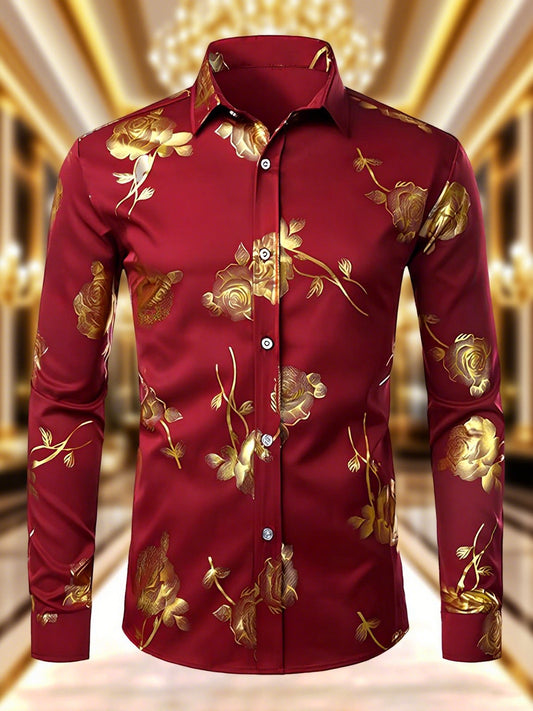 Men's Satin Luxe Floral Long Sleeve Button-Down Shirt