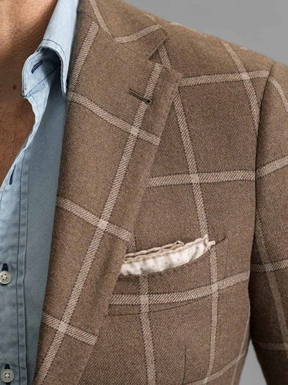 Men's Vintage Double-Breasted Plaid Gentleman's Business Suit Jacket