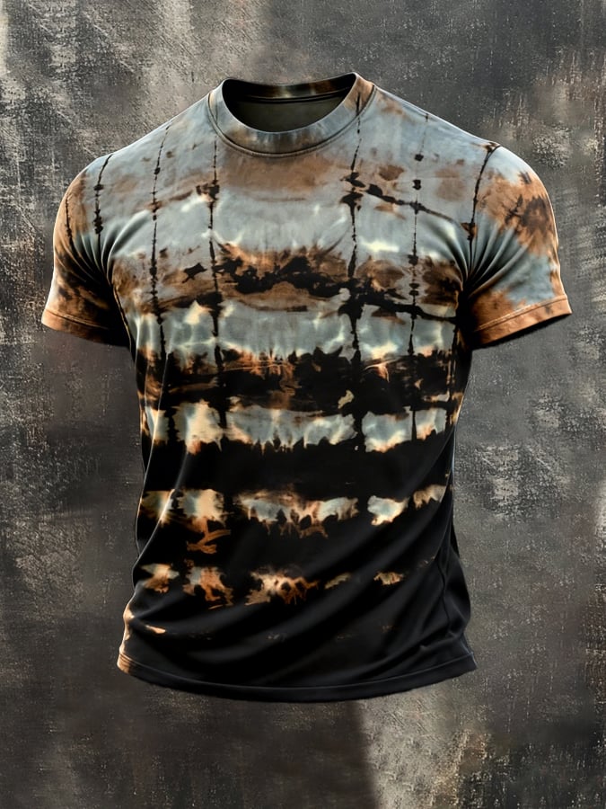 Men's Retro Print Crew Neck Short Sleeve T-Shirt