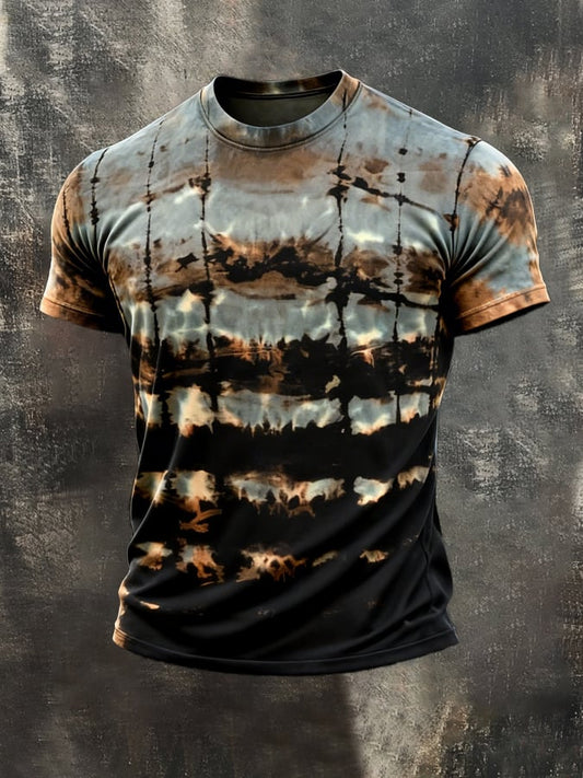 Men's Retro Print Crew Neck Short Sleeve T-Shirt