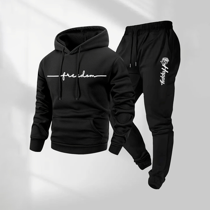 Men's Rose Pattern Print Hoodie and Drawstring Sweatpants Set, Menswear, Casual Athletic Long Sleeve Hooded Jacket & Trousers for Fall & Winter, Men's Clothing for Daily Wear, Sportswear Indoor Outdoor, Tracksuit, Athleisure