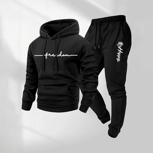 Men's Rose Pattern Print Hoodie and Drawstring Sweatpants Set, Menswear, Casual Athletic Long Sleeve Hooded Jacket & Trousers for Fall & Winter, Men's Clothing for Daily Wear, Sportswear Indoor Outdoor, Tracksuit, Athleisure
