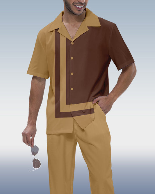 Rianmond Men's Colorblock Short Sleeve Shirt Walking Set 326