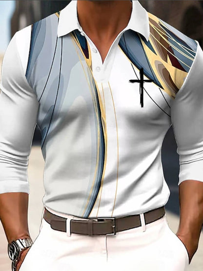 Men's Casual Faith Contrast Color Long Sleeve Polo