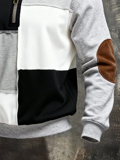 Men'S Vintage Style Color-Block Long-Sleeved Sweatshirt