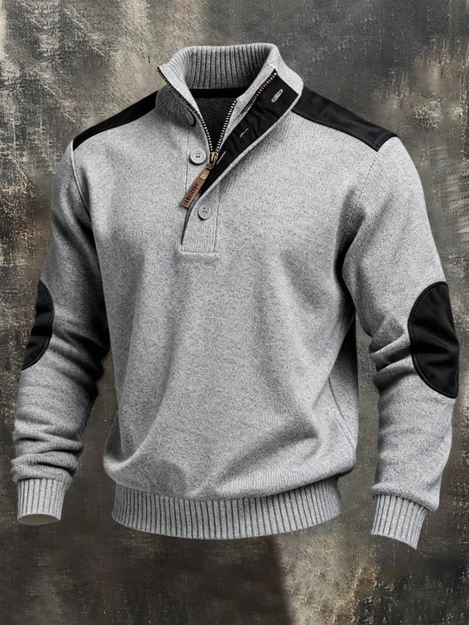 Men'S Vintage Style Color-Block Long-Sleeved Knitted Sweatshirt