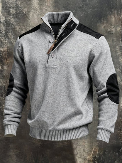 Men'S Vintage Style Color-Block Long-Sleeved Knitted Sweatshirt