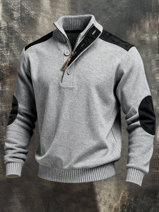 Men'S Vintage Style Color-Block Long-Sleeved Knitted Sweatshirt
