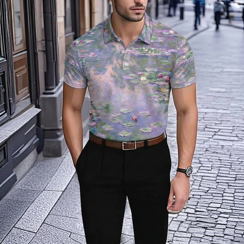 Men's Retro Purple Printed Short-Sleeve Polo Shirt