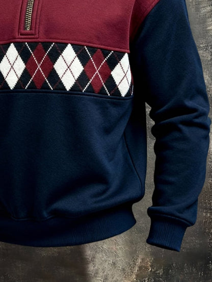 Men'S Fashionable Color-Block Printed Zip-Up Sweatshirt