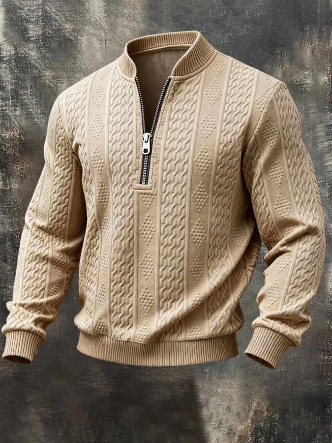 Men'S Casual Retro Half-Zip Stand-Collar Long-Sleeved Sweatshirt