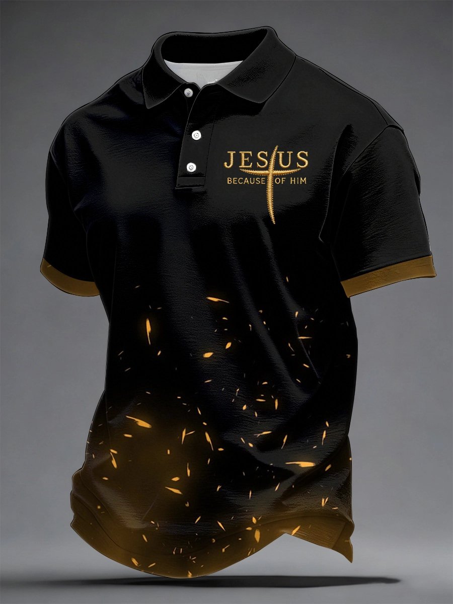 Men's Jesus Because Of Him Print Polo Shirt