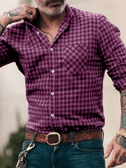 Men's Plaid Business Long Sleeve Shirt