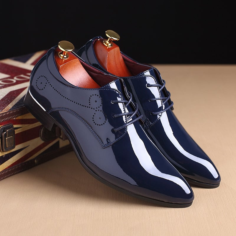 Men'S English Gentlemen'S Glossy Business Attire Pointed PU Leather Shoes