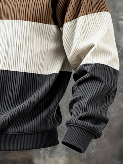 Men'S Casual Retro Contrast Color Half Zip Stand Collar Long Sleeve Sweatshirt