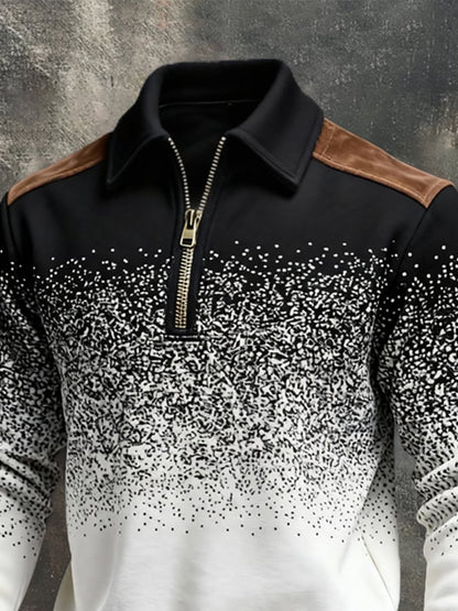 Men's Retro Color Block Print Color-Blocked Zip-Up Sweatshirt