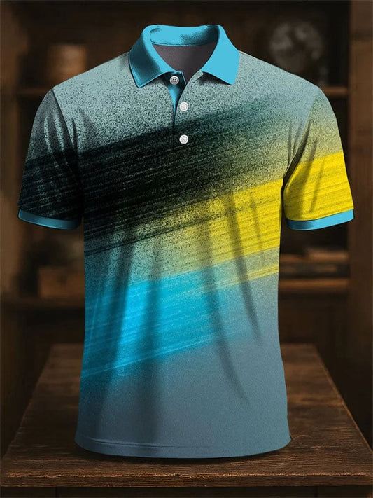 Men'S Casual Color Block Print Polo Shirt Short Sleeve