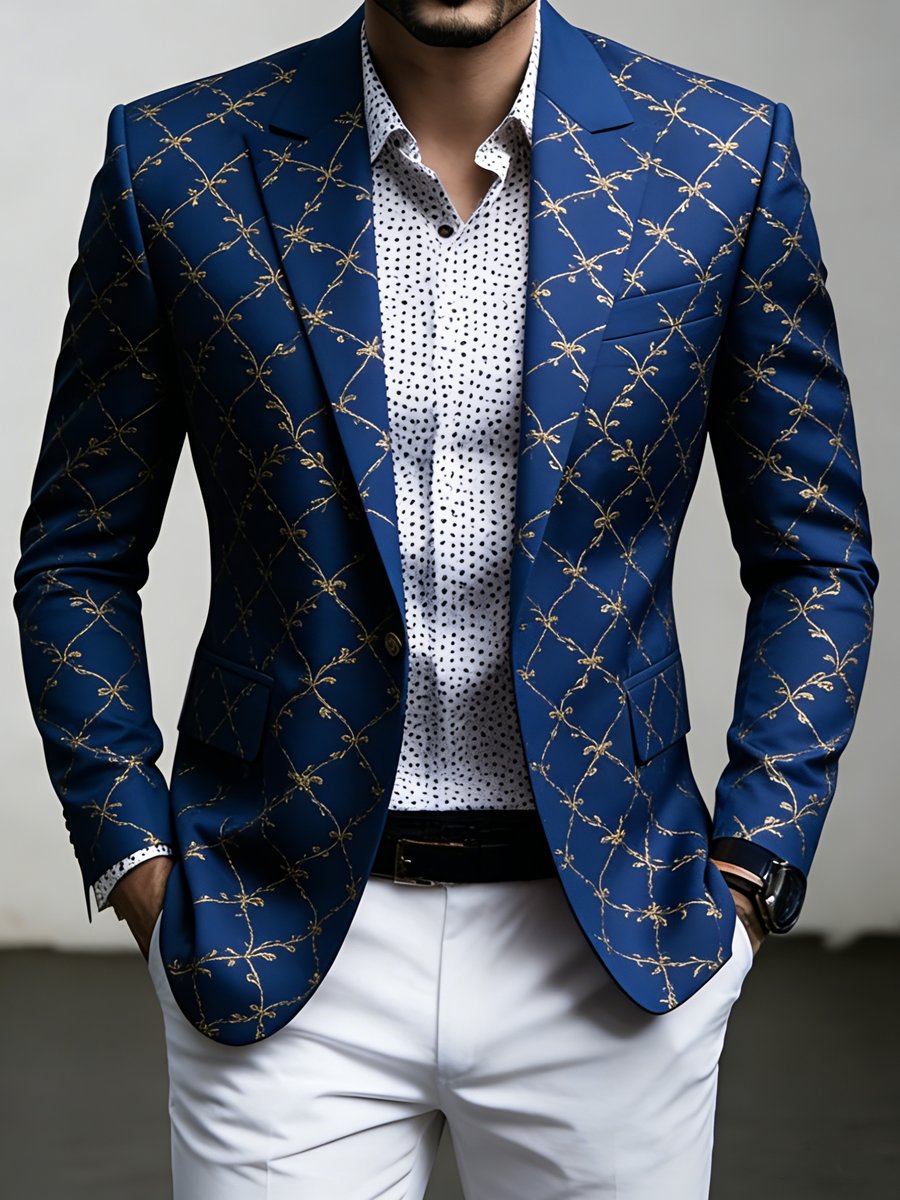 Men's Luxury Business Plaid Print Suit Jacket