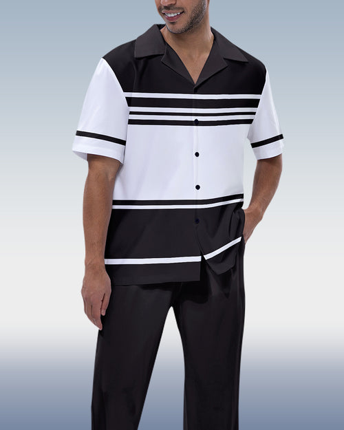 Rianmond Men's Black Bar Short Sleeve Walking Suit