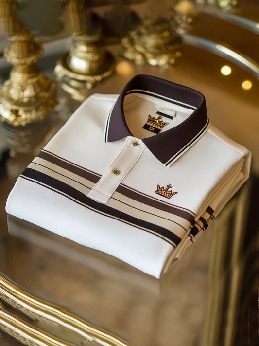 Men's Classic Business Check Logo Button Short Sleeve Polo Shirt