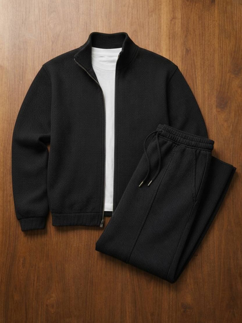 Men's Solid-Color Zipper Hoodie and Pants Set