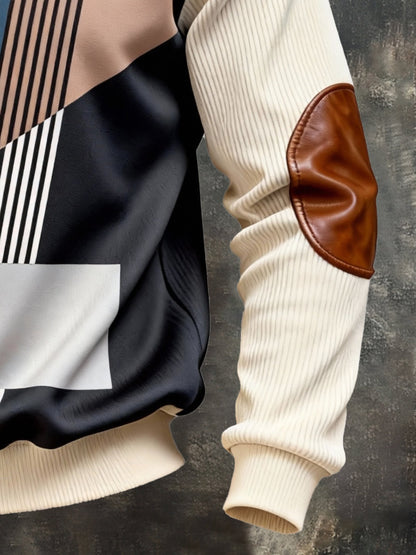 Men's Vintage Color-Block Printed Zip-Up Hoodie