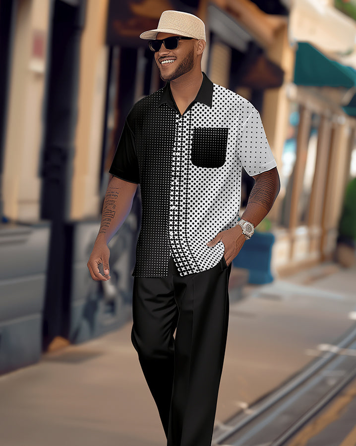 Men's retro colorblock short-sleeved shirt walking Suit 1678