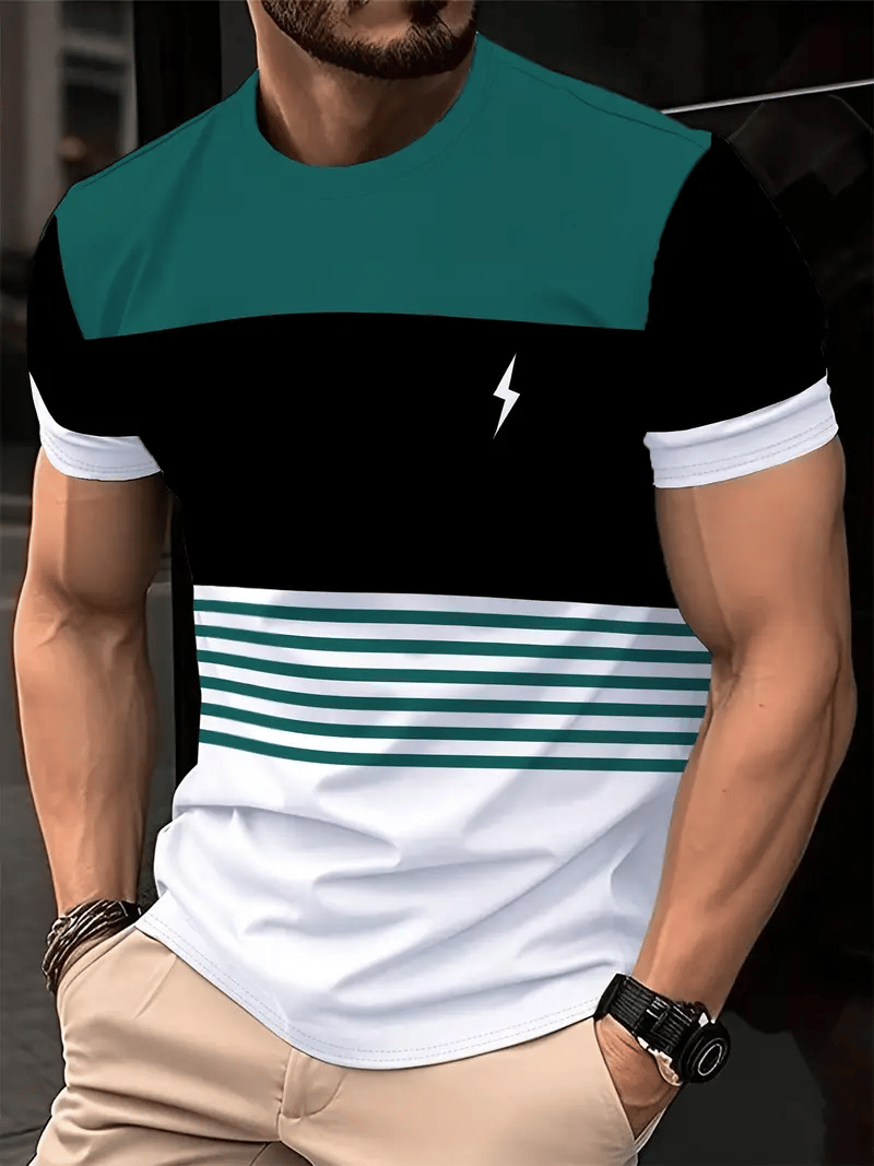 Men's Business Stripe Logo Print Short Sleeve T-Shirt