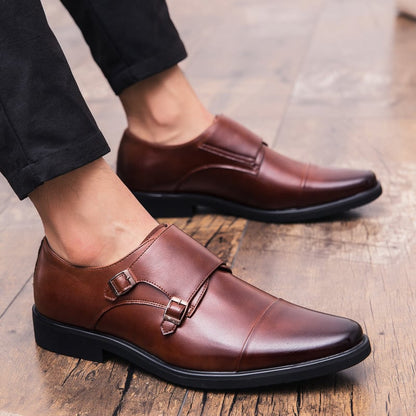 Business Casual British Double Buckle Leather Shoes