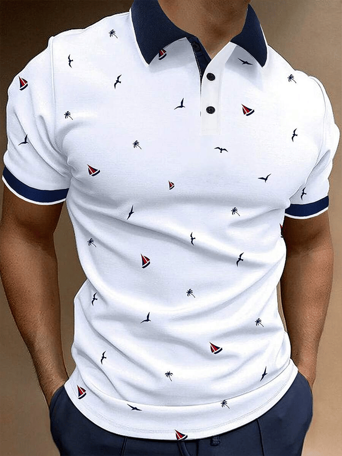 Men's Retro Contrast Design Button Short Sleeve Casual Polo Shirt